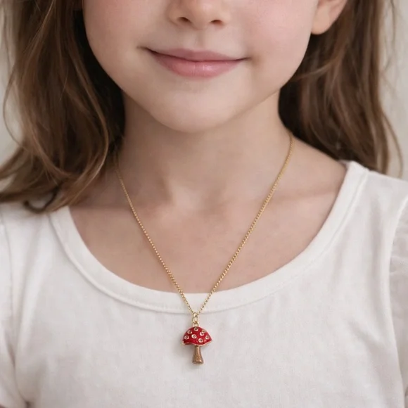 Charming Red Mushroom Pendant Necklace for Kids - Picture 2 of 2